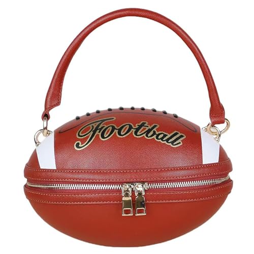 Lyuxhetaokdiq Women Football Shaped Crossbody Shoulder Bag Rugby Clutch Handbag Unique Novelty Football Purse(Brown)