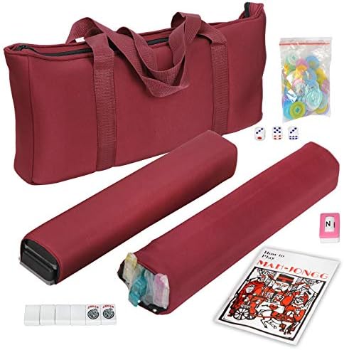 F2C American Mah Jongg Mahjong Set 166 Tiles, 4 Colors All-in-One Rack/Pushers, Red Paisley Soft Bag and Accessories –Classic Full Size Complete Mahjongg Mah Jong Set