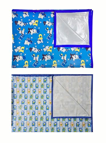 Image of EcoSoft Plastic Sheet,PVC Sheet for Kids,Rubber Sheet for Babies,Bed Wetting Protector(90 x 135 cm) (Blue Alphabet & Blue Tedy)