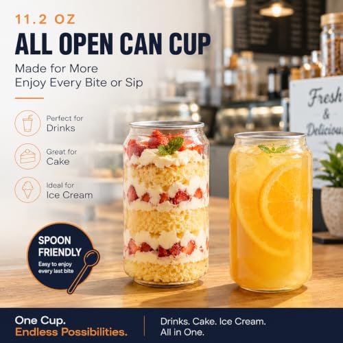 Image of PET Plastic Can Cups with Pull Tab Lids, Clear Disposable Beverage Cups, Compatible with 55mm Cup Diameter Can Sealing Machines for Juic (Paired with Full-Open Lids, 11.2, Fluid Ounces)
