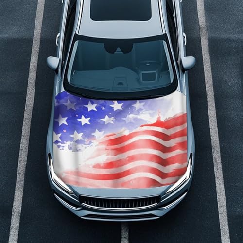 Image of 4th July American Flag Car Hood Cover Stretchable Polyester,Engine Cover,Elastic Fabrics Can be Washed,Car Bonnet All-Season Protection