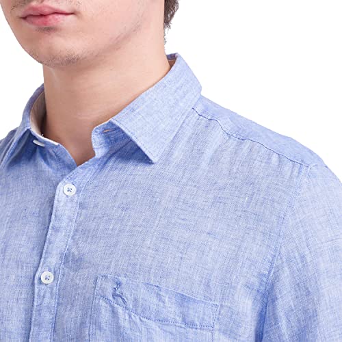 Image of Parx Linen Medium Blue Casual Shirt for Men