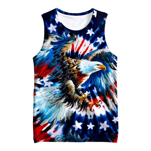 Kids Red Blue White Eagle Tie Dye Tank Tops Shirt for 5-6 Years Boys Girls July 4th Patriot Undershirt America Flag US Youth Shirts Outfit Tee