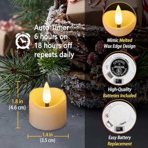Image of 48 Pack Flameless LED Timer Tea Light Battery Operated, Flickering Votive Tealight Timer Candles, Small Electric Flicker Fake Candles Bulk for Christmas Party Halloween Pumpkin Light Decorations