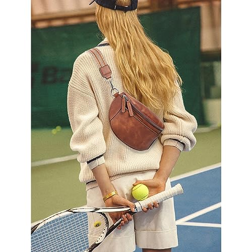 FIGESTIN Bauchtasche Damen, PU Leder Crossbody Bag Damen Breiter Gurt, Umhängetasche Damen Klein Verstellbarer Riemen Braun