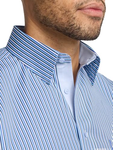 Paul Fredrick Men's Tailored Fit Comfort Stretch Non-Iron Stripe Dress Shirt3