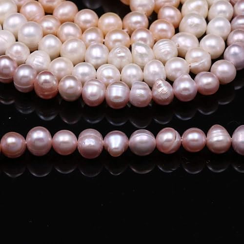 Miniatura 3 de Cuentas de perlas naturales 100% naturales de agua dulce redondas de perforación de perlas sueltas para hacer joyas, collares, pulseras, 2 hebras de