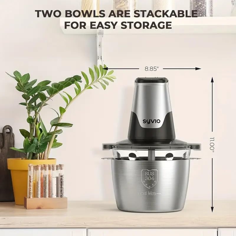 Miniatura 3 de Procesadores de alimentos con 2 cuencos, 4 cuchillas de dos niveles, mini picadora de 400 W, para alimentos para bebés, carne, verduras, 2