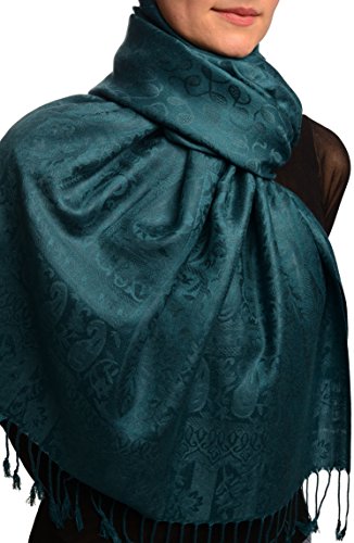 Écharpe verte femme pashmina foulard à pois chaud hiver grand format 70x180 - 3