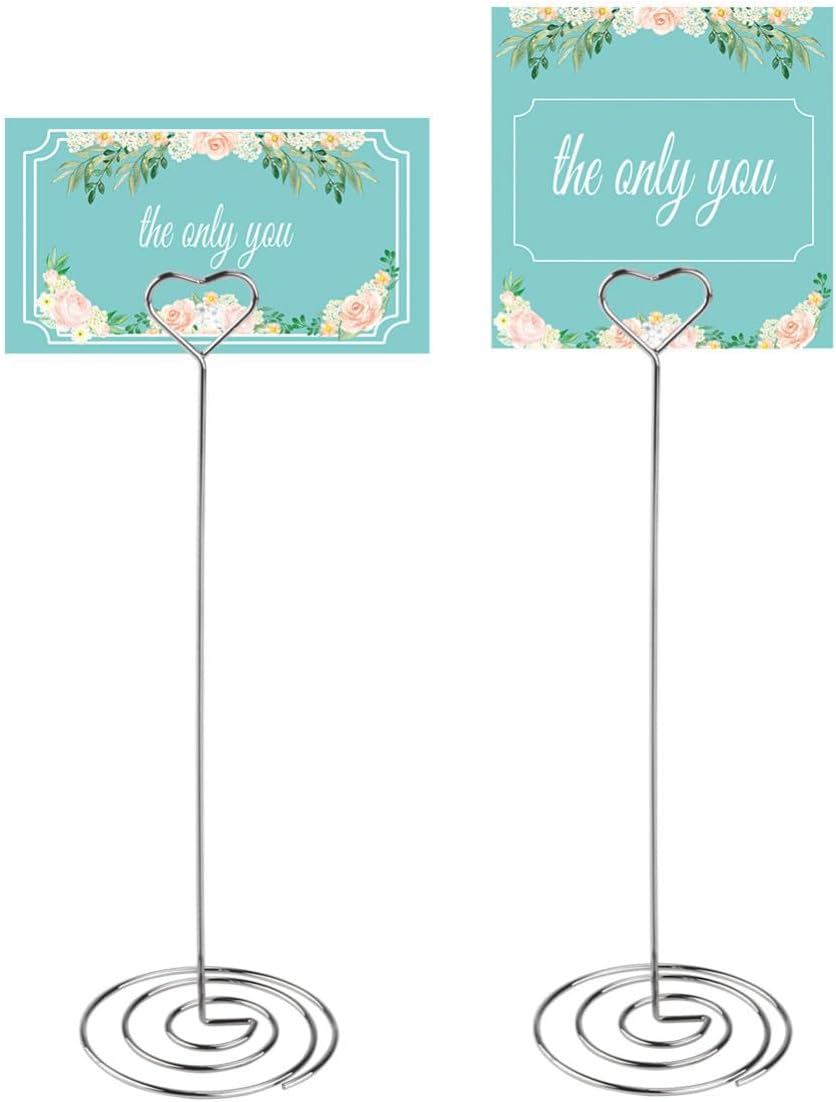 Uonlytech 6pcs Heart-Shaped Photo Clips Memo Holders, Silver Iron Note and Name Card Stands, Paper and Table Menu Holders for Wedding Party and Home Decoration
