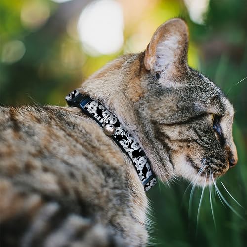 Image of Buckle-Down Breakaway Cat Collar - Mickey Mouse Expressions Stacked White /Black - 1 /2 inch Wide - Fits 8-12 inch Neck - Medium