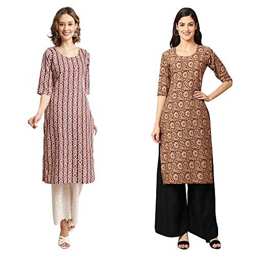 Image of Pinkmint Women's Crepe Digital Print Straight Kurta [Pack of 2]