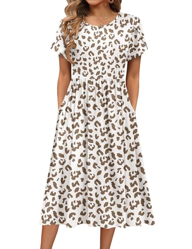 Image of HOTOUCH Women's Summer A-Line Midi Dresses 2026 Casual Floral Short Sleeve T-Shirt Dress Flowy Beach Sundress with Pockets