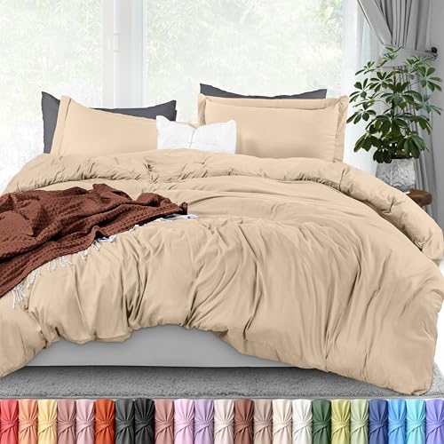 Image of Utopia Bedding Duvet Cover Queen Size - 3 Piece with Zipper Closure - 1 Comforter Cover 90X90 Inches & 2 Pillow Shams 20X26 Inches (Beige) Comforter Not Included