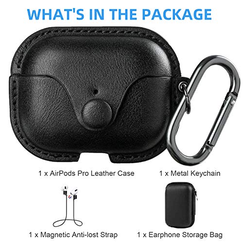 Image of Maxjoy for AirPods Pro 2 Case Leather, Airpods Pro Leather Case Cover with Keychain Airpod Strap Compatible with Apple Airpod Pros 2nd Generation 2023 2022 /AirPods Pros 2019 (Front LED Visible), Black