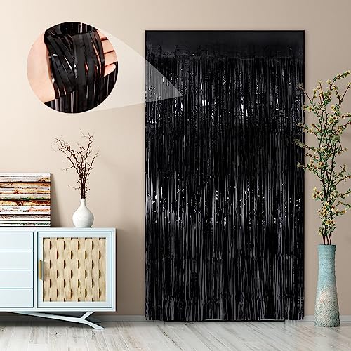 Black Fringe Curtain Party Streamers 4Pack 3.3 x 8.3 Ft miniatura 3