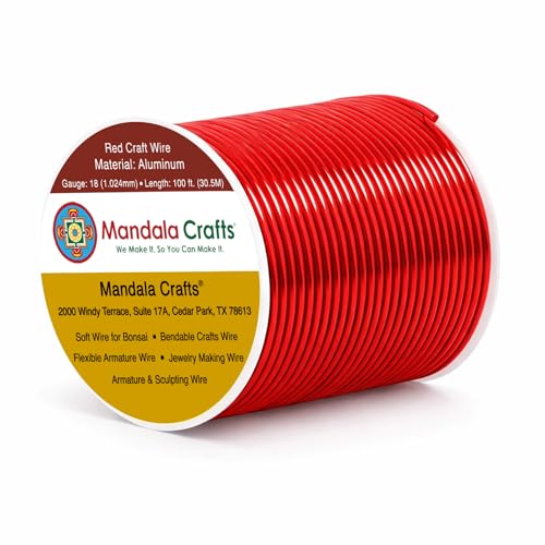 Image of Mandala Crafts 18 Gauge Red Anodized Aluminum Craft Wire, 100 FT | Colored, Flexible, Bendable, for Bonsai, Armature, Sculpting, Wire Wrapping, Jewelry Making, Weather & Tarnish Resistant