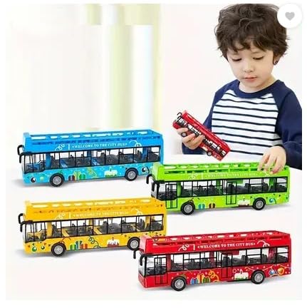 Image of City Transport Double Decker Bus Toy Open Door Deluxe Bus Toy (Blue, Green, Red, Yellow, Pack of: 1)