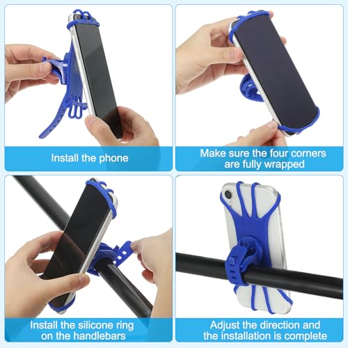 Image of PATIKIL 2Pcs Bike Phone Mount, 360 Rotation Silicone Motorcycle Phone Holder for 3 inch- 6.5 inch Phones Adjustable Phone Mount for Motorcycle Bicycle Electric Scooter, Black