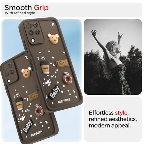 Image of Outlouders Back Cover for Samsung Galaxy M32 4G / M32 Prime / F22 4G | 3D Cartoon Cute Fun Bear | Silicone Full Body Protection Bumper Case (Brown)