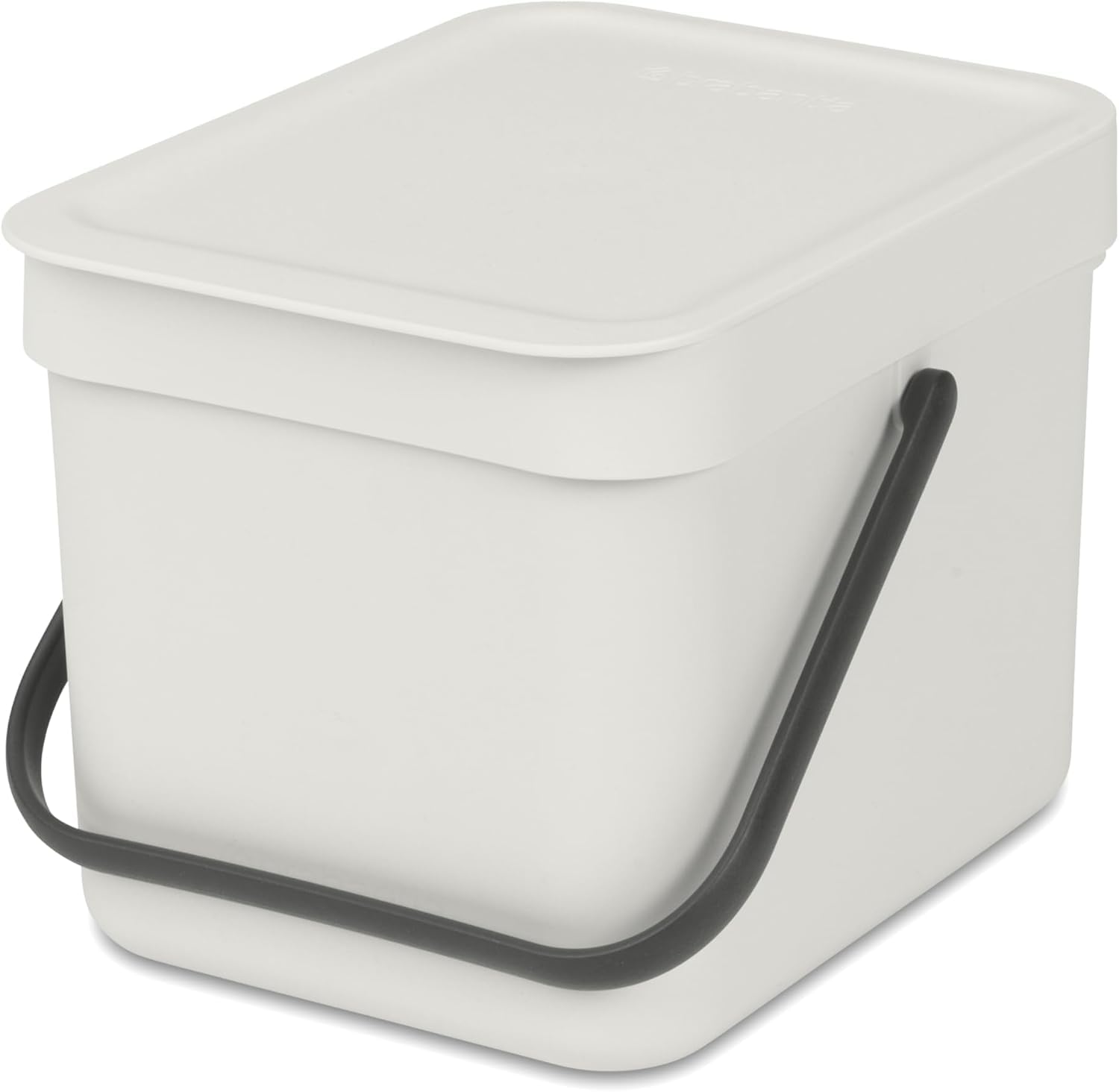 Brabantia Sort & Go Food Waste Bin 6L (Light Grey), Space-Efficient Plastic Recycle Bin with Handle, Removable and Stay-Open Lid, Easy to Clean Kitchen Compost Caddy without Nooks and Rims