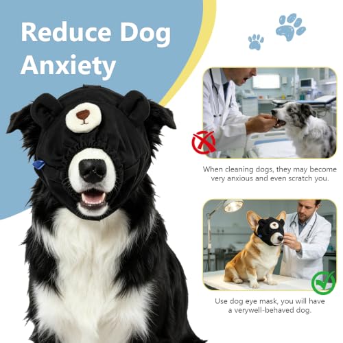 Image of NACOCO Dog Calming Cap Eye Mask Nylon Shading Pet Anxiety Mask Muzzle for Grooming Anti Car Sickness (Bear,S)
