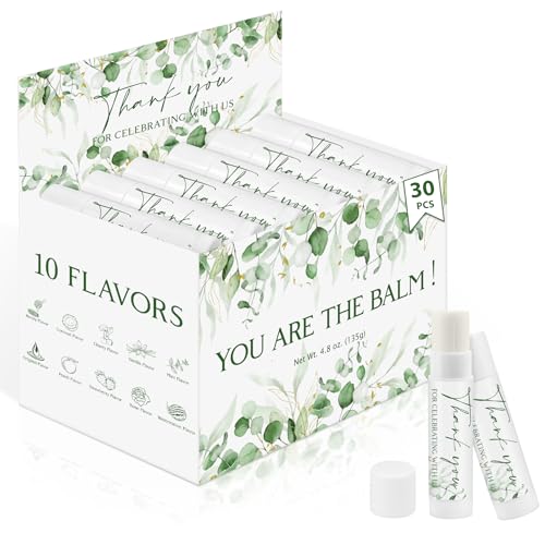 Image of 30 Pcs Wedding Thank You Gifts Moisturizing Lip Balms Bulk for Celebrating with Us Gifts Baby Shower Birthday Party Favors Sage Green Eucalyptus You Are The Balm Beeswax Giveaways Guests