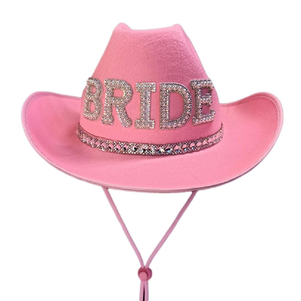 Cityfly Women's Pink Handmade Wedding Party Bride Cowgirl Hat Wide Brim Bridal Rhinestone Western Shinning Black Fedora Hat Sunproof Cowboy Hats For Western Felt Cowboy Hats For Men Black And Cowboy Hat