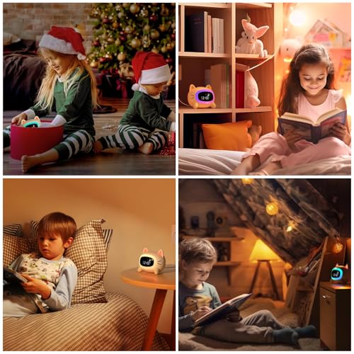 Image of ANALOI Kids Alarm Clock Ok to Wake Alarm Clock for Kids, Toddlers Night Light Clock for Bedroom, Cat Alarm Clock with Sleep Training and Sound Machine, Birthday Gift for Boy Girls Children | Toddlers Night Light Clock for Bedroom, Sound Machine, Birthday Gift for Boy Girls Children