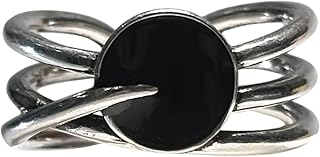 Adjustable 925 Sterling Silver Plated Ring, Handmade Rotundity Stacking Ring, Vintage Personalized Jewelry for Women & Men, Cool Fashion Accessory (Black circle)