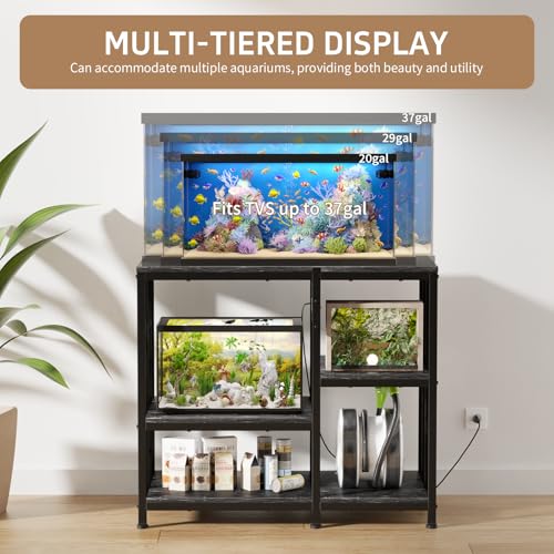 MILEFA Reinforced 40-50 Gallon Aquarium Stand with Power Outlet | Ultra-Stable 720LBS Capacity Metal Fish Tank Stand for Reptile/Aquatic Setups, 5-Tier Adjustable 37"x19" Steel Shelving System by MILEFA - Image 8