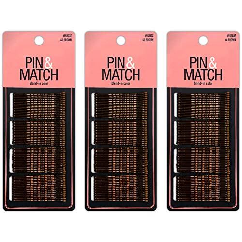 Scunci Color Match Bobby Pins with Slide-On Opener, Brunette, 3-Packs of 60-Pieces each