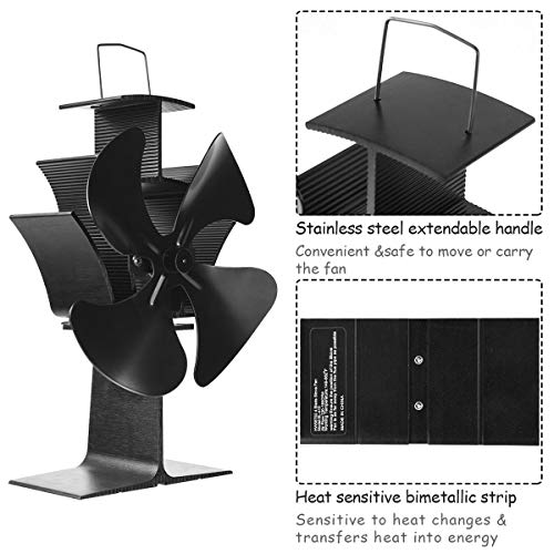 Costway 4-Blade Stove Fan, Multi-Function Fuel Heat Powered Fan, Saving Wood Burning Eco Fan For Wood/Log Burner/Fireplace/Laptop Computer With Micro Usb Cord Black #TOP6
