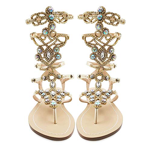 Women's Rhinestone Gladiator Sandals Stylish Flats for Summer Beach Weddings2