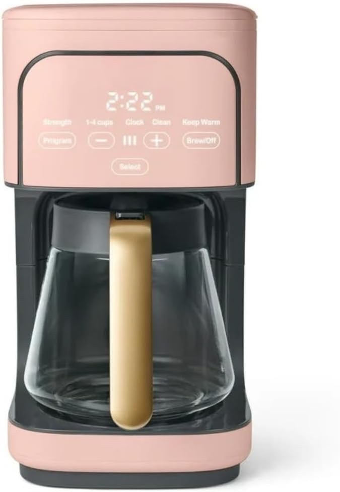 Wonderful Programmable 12-Cup Coffee Maker with Touch Controls, Auto Brew Timer, 1200W, 3 Brew Strengths, Keep Warm, Dishwasher-Safe, Premium Countertop Coffee Machine (Rose)