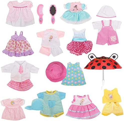 Huang Cheng Toys 12 Pcs Set Handmade Baby Doll Clothes Dress Outfits Costumes for 12 13 14 15 inch Doll，Doll Hat Umbrella Mirror Comb Girl Christmas Birthday Gift for Little Girl