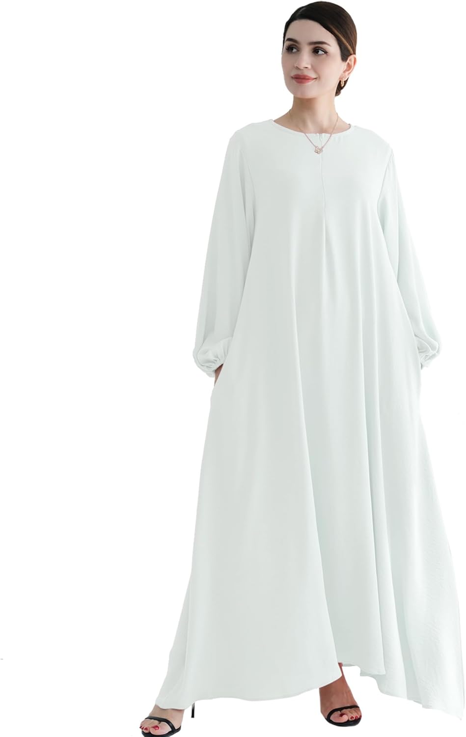 Jazvano Women Classic Abaya Dress Eid Prayer Clothes Dubai Women Robe Islamic Salah Muslim Robe Soft Jilbab