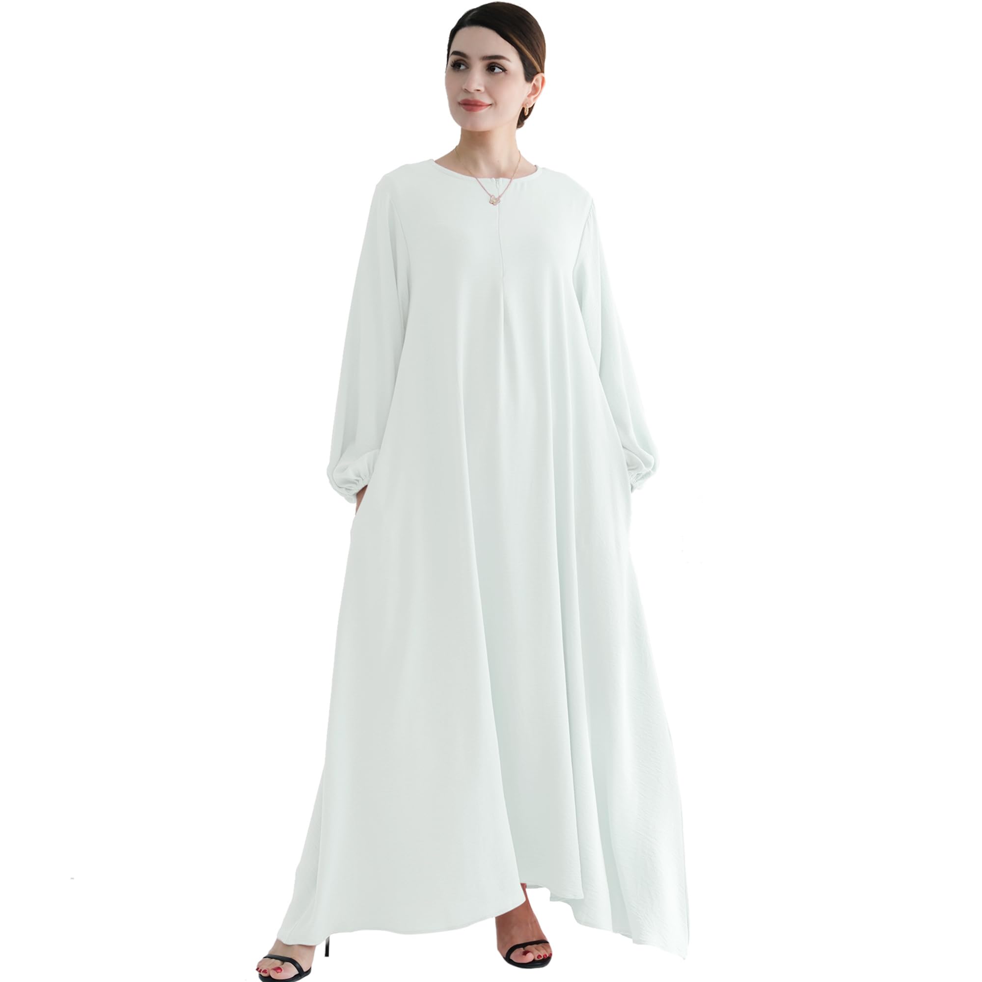 Jazvano Women Classic Abaya Dress Eid Prayer Clothes Dubai Women Robe Islamic Salah Muslim Robe Soft Jilbab