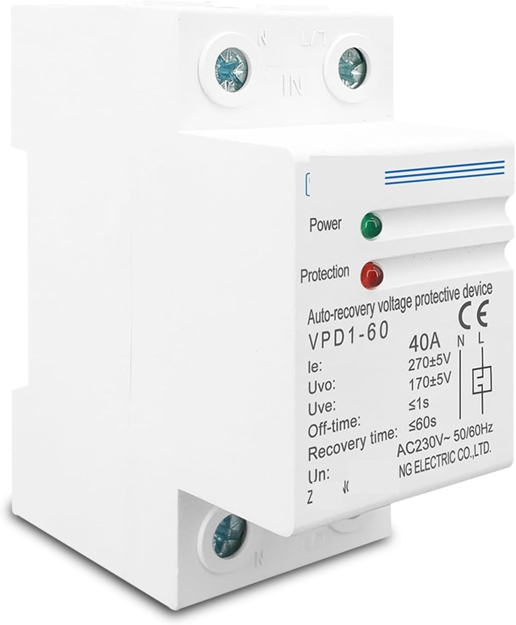 40A 60A 230V Din Rail Automatic Recovery Reconnect Over Voltage and Under Protective Device Protection Relay 1Pcs(40A)