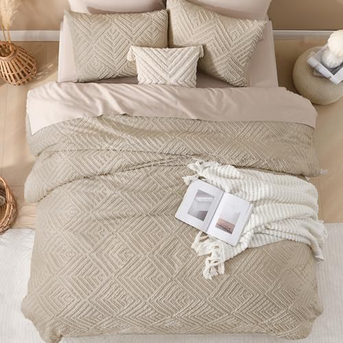 Andency Khaki Oversized King Comforter 128''x120'', 3 Pieces Khaki Soft Boho Bedding Set & Collections, Farmhouse Tufted Fluffy Shabby Chic Bed Set for All Seasons (1 Comforter, 2 Pillowcases) by Andency - Image 7