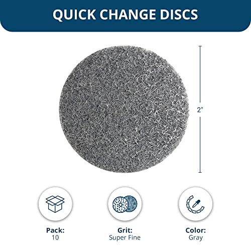 Benchmark Abrasives 2" Quick Change Silicon Carbide Non-Woven Surface Preparation Wheels For Sanding Polishing Paint Removal, Male R-Type Backing, Die Grinder Discs (10 Pack) - (Grey) #TOP4