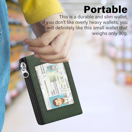 Image of Minimalist RFID Wallet with Lanyard, Multi-Functional ID Case with 2 Zipper Pockets and Key Chain for Men and Women, Tactical Badge Pouch Cards Holder, Coin Purse for Travel Sports-Green