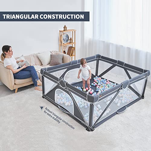 Foldable Baby Playpen, Yobear Extra Large Playard, Playpen For Babies And Toddlers With 50 Pcs Ocean Balls, Indoor & Outdoor Portable Kids Safety Travel Play Pen (71"×59") #TOP5