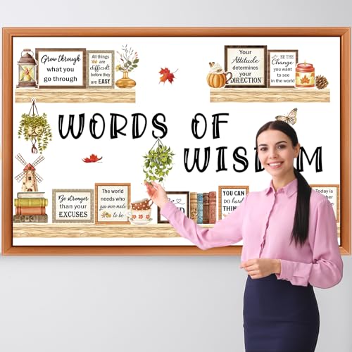 Qilery Bookshelf Bulletin Board Set, Motivational Words of Wisdom Cutouts for Classroom Decor, Rustic Boho Library Reading Nook Wall Posters, Inspirational Teacher Supplies for Back to School - Image 7