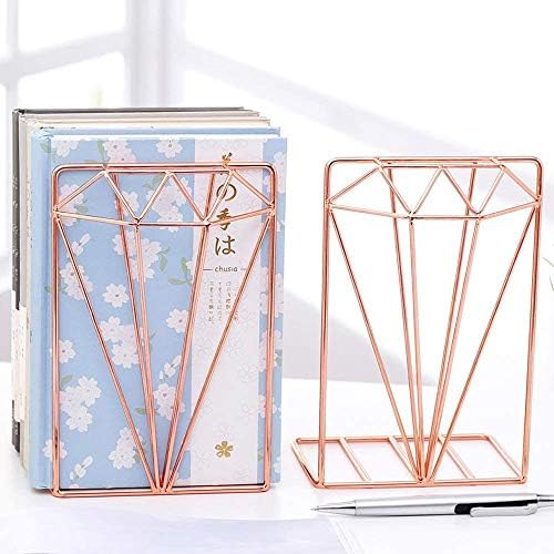 Rose Gold Bookends Large Capacity Office Book Ends Hollow Nonskid Metal Book Rack Book Stand Heavy Duty Bookshelf Desk Tidy Organiser for Home Office Library School Study Decoration