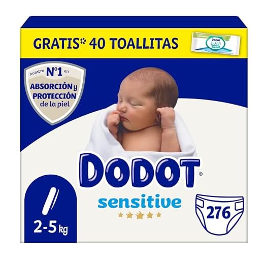 Dodot Pañales Bebé Sensitive Talla 1 (2-5 kg), 276 Pañales + 1 Pack de 40 Toallitas Gratis Aqua Plastic Free, Óptima Protección de la Piel de Dodot, Pack Mensual