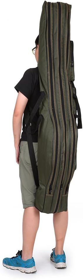 Folding Fishing Rod Case - Canvas Fishing Pole Tools Storage Bag - Gear Tackle