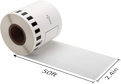 Miniatura 6 de 16 rollos + 2 marcos, compatible con MarkDomain DK-2251, etiqueta continua negra/roja sobre papeles blancos de 2.4 pulgadas x 50 pies y Brother