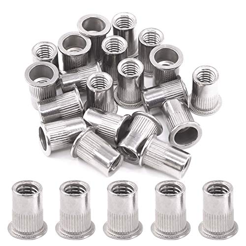 Rustark 20 Pcs 3/8-16'' UNC 304 Stainless Steel Rivet Nuts Flat Head Threaded Insert Nutsert Rivnuts Set (3/8-16'' UNC)