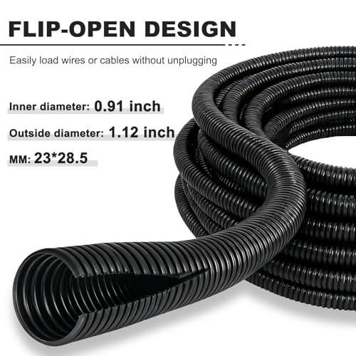 30FT 1 inch Split Wire Loom Tubing Kit with 2 Clamps - Flexible Abrasion Resistant Conduit for Automotive, Mechanical Cable Protection - Thumbnail 2